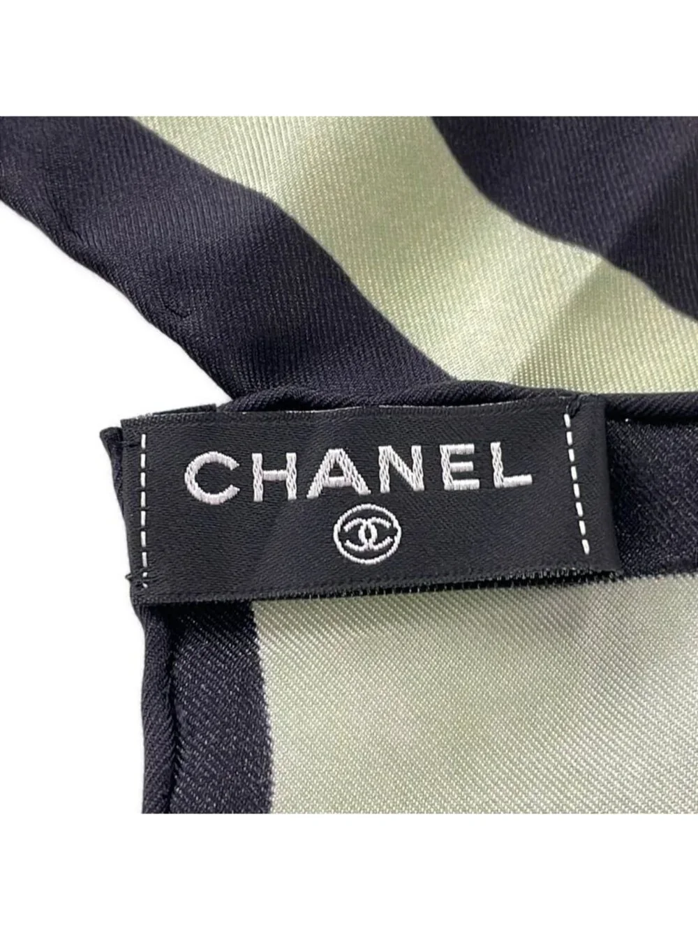 Chanel Scarf Light Green Black Multi Camellia CC Logo